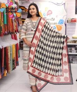 Floral Designer White And Black With Red Mixed Ready Made Shalwar Suit