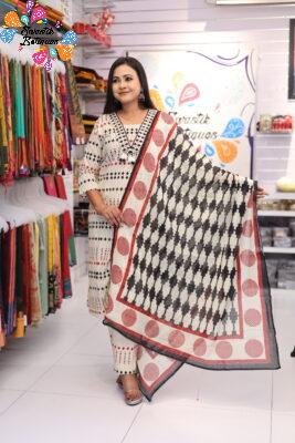 Floral Designer White And Black With Red Mixed Ready Made Shalwar Suit