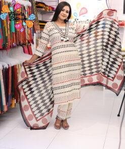 Welcome Swastik Boutiques, Sri Lanka Alternative view of Floral Designer White And Black With Red Mixed Ready Made Shalwar Suit