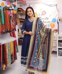 Floral Designer Navy Blue And White Ready Made Shalwar Suit