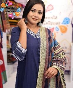 Floral Designer Navy Blue And White Ready Made Shalwar Suit Floral Designer Navy Blue And White Ready Made Shalwar Suit