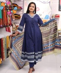 Floral Designer Navy Blue And White Ready Made Shalwar Suit Floral Designer Navy Blue And White Ready Made Shalwar Suit