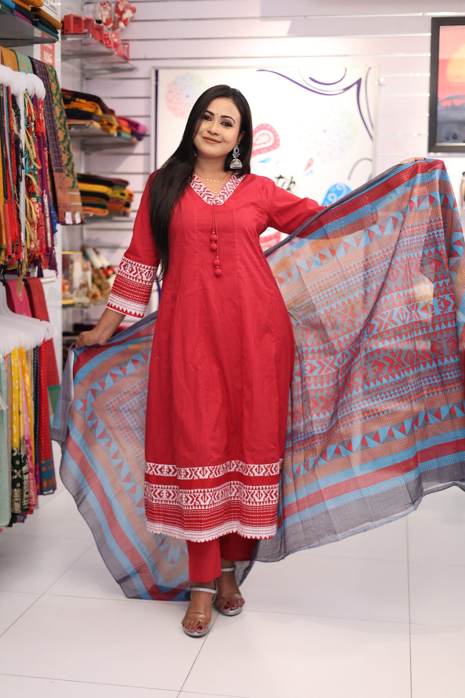 Floral Designer Deep Raspberry Wine And White Ready Made Shalwar Suit Floral Designer Deep Raspberry Wine And White Ready Made Shalwar Suit - Image 3