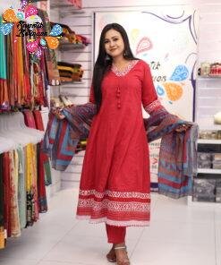 Alternative view of Floral Designer Deep Raspberry Wine And White Ready Made Shalwar Suit