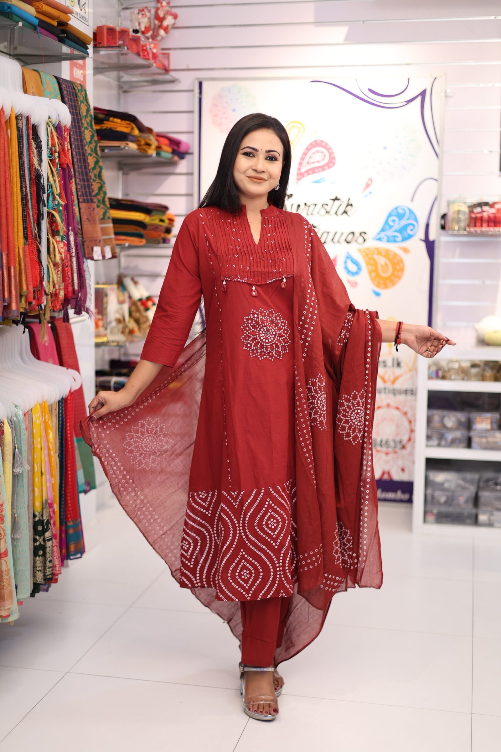 Floral Designer Maroon And White Ready Made Shalwar Suit Floral Designer Maroon And White Ready Made Shalwar Suit - Image 3