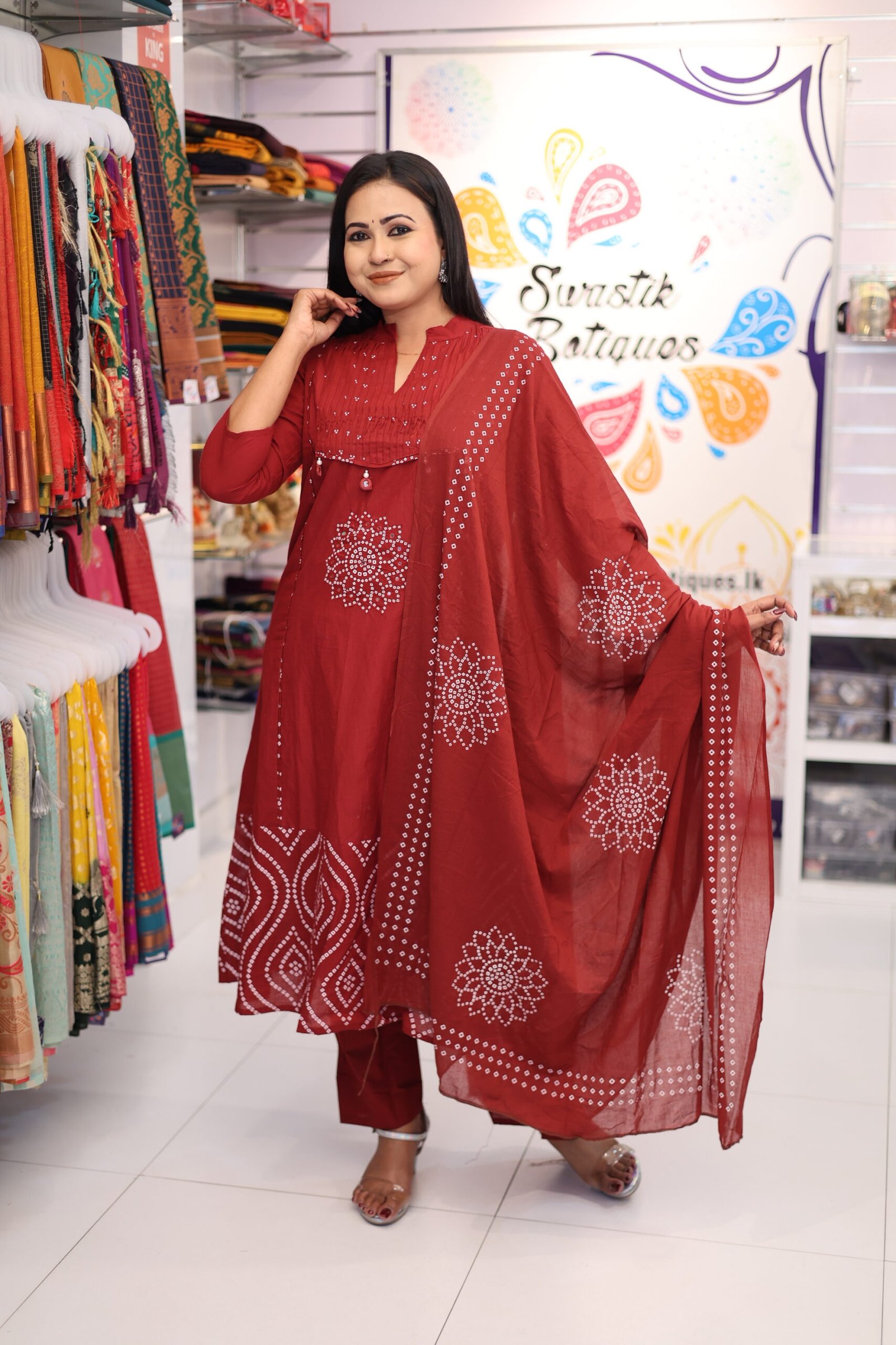 Floral Designer Maroon And White Ready Made Shalwar Suit Floral Designer Maroon And White Ready Made Shalwar Suit - Image 4