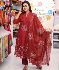 Floral Designer Maroon And White Ready Made Shalwar Suit
