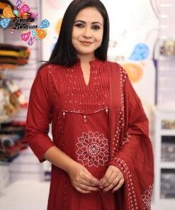 Floral Designer Maroon And White Ready Made Shalwar Suit Floral Designer Maroon And White Ready Made Shalwar Suit