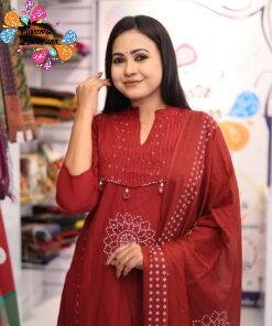 Alternative view of Floral Designer Maroon And White Ready Made Shalwar Suit