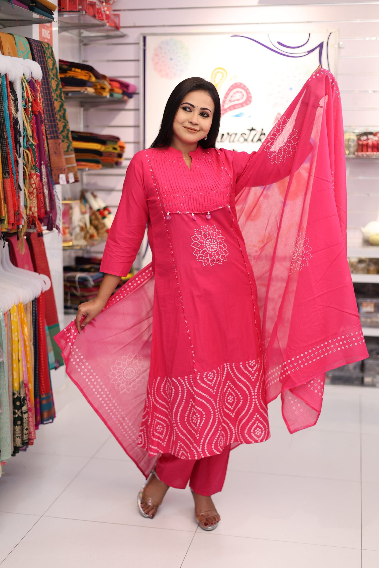Floral Designer Dark Pink And White Ready Made Shalwar Suit Floral Designer Dark Pink And White Ready Made Shalwar Suit - Image 5