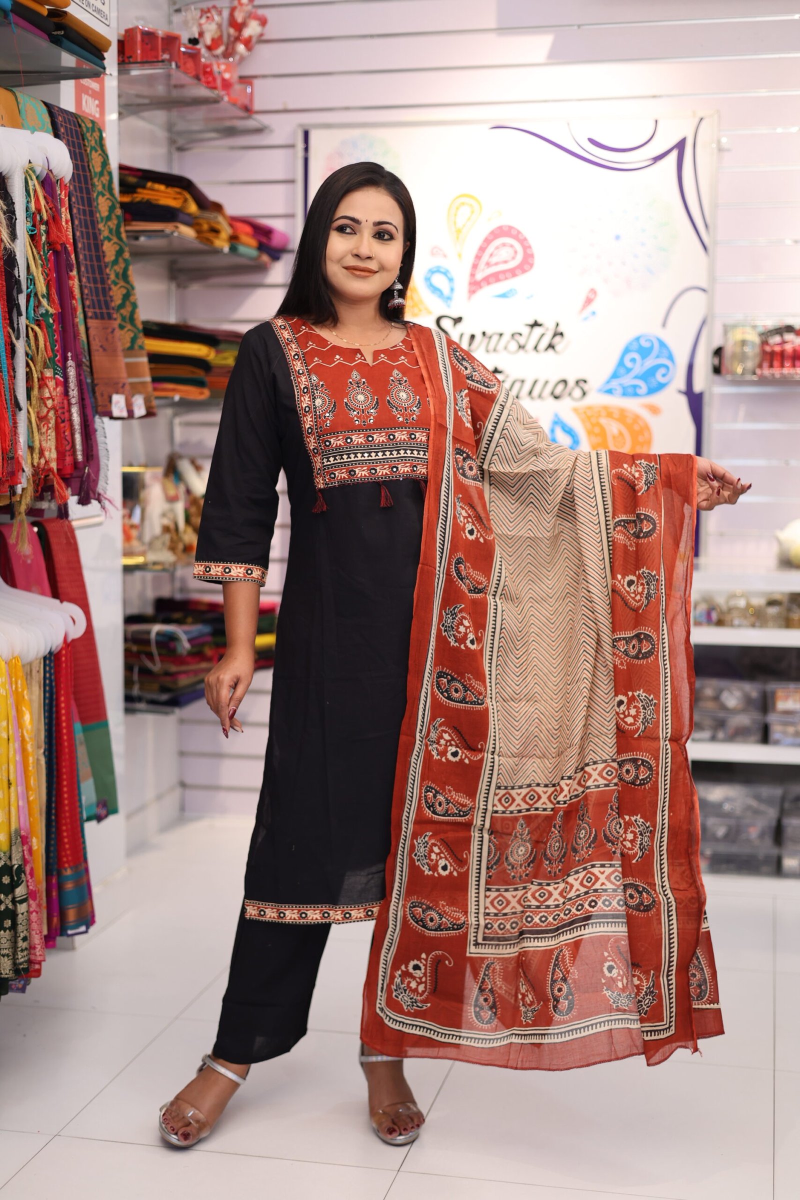 Floral Designer Black And Rust Brown Ready Made Shalwar Suit Floral Designer Black And Rust Brown Ready Made Shalwar Suit - Image 4