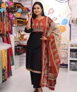 Floral Designer Black And Rust Brown  Ready Made Shalwar Suit