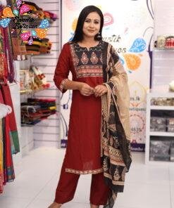 Floral Designer Maroon And Black Ready Made Shalwar Suit