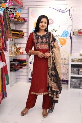 Floral Designer Maroon And Black Ready Made Shalwar Suit