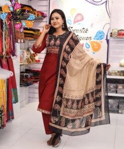 Floral Designer Maroon And Black Ready Made Shalwar Suit Floral Designer Maroon And Black Ready Made Shalwar Suit