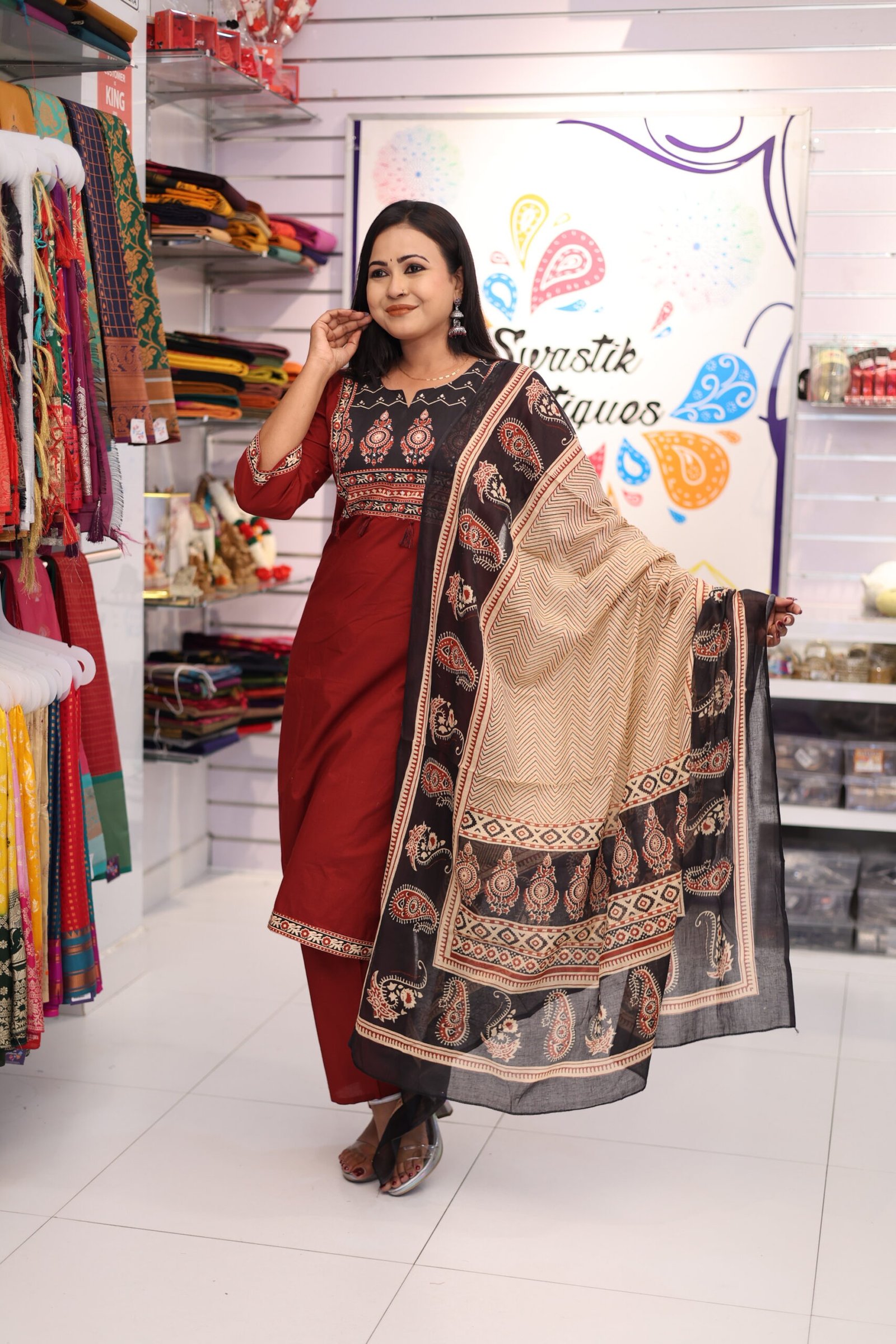 Floral Designer Maroon And Black Ready Made Shalwar Suit Floral Designer Maroon And Black Ready Made Shalwar Suit - Image 6
