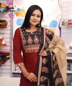 Alternative view of Floral Designer Maroon And Black Ready Made Shalwar Suit