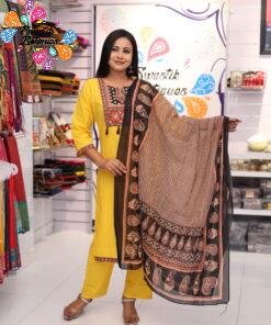 Floral Designer Yellow And Black  Ready Made Shalwar Suit