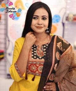 Alternative view of Floral Designer Yellow And Black  Ready Made Shalwar Suit