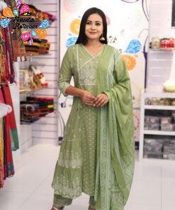 Floral Designer Light Olive Green Ready Made Shalwar Suit