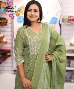 Floral Designer Light Olive Green Ready Made Shalwar Suit Floral Designer Light Olive Green Ready Made Shalwar Suit