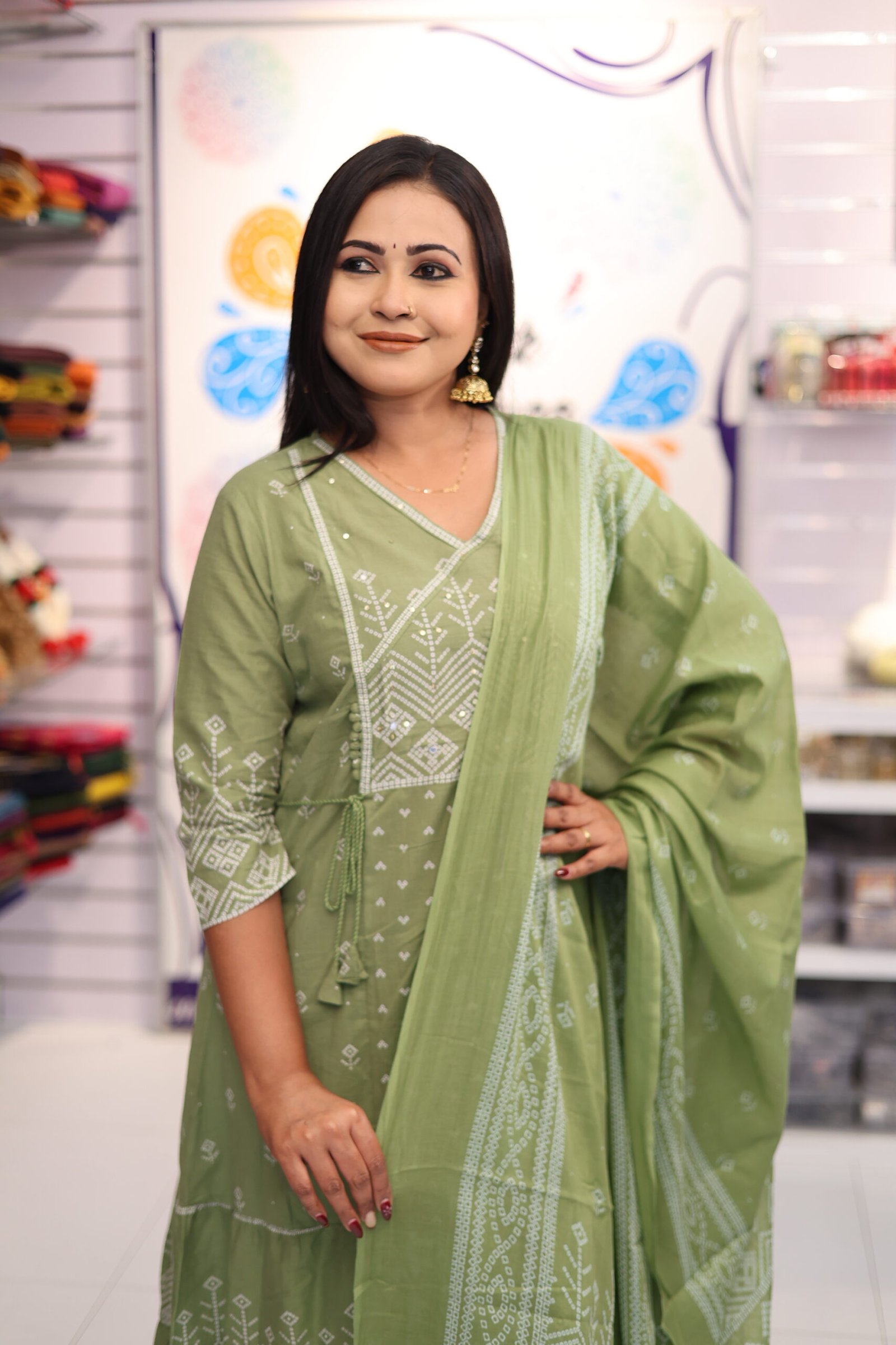 Floral Designer Light Olive Green Ready Made Shalwar Suit Floral Designer Light Olive Green Ready Made Shalwar Suit - Image 4