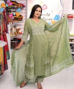 Floral Designer Light Olive Green Ready Made Shalwar Suit Floral Designer Light Olive Green Ready Made Shalwar Suit