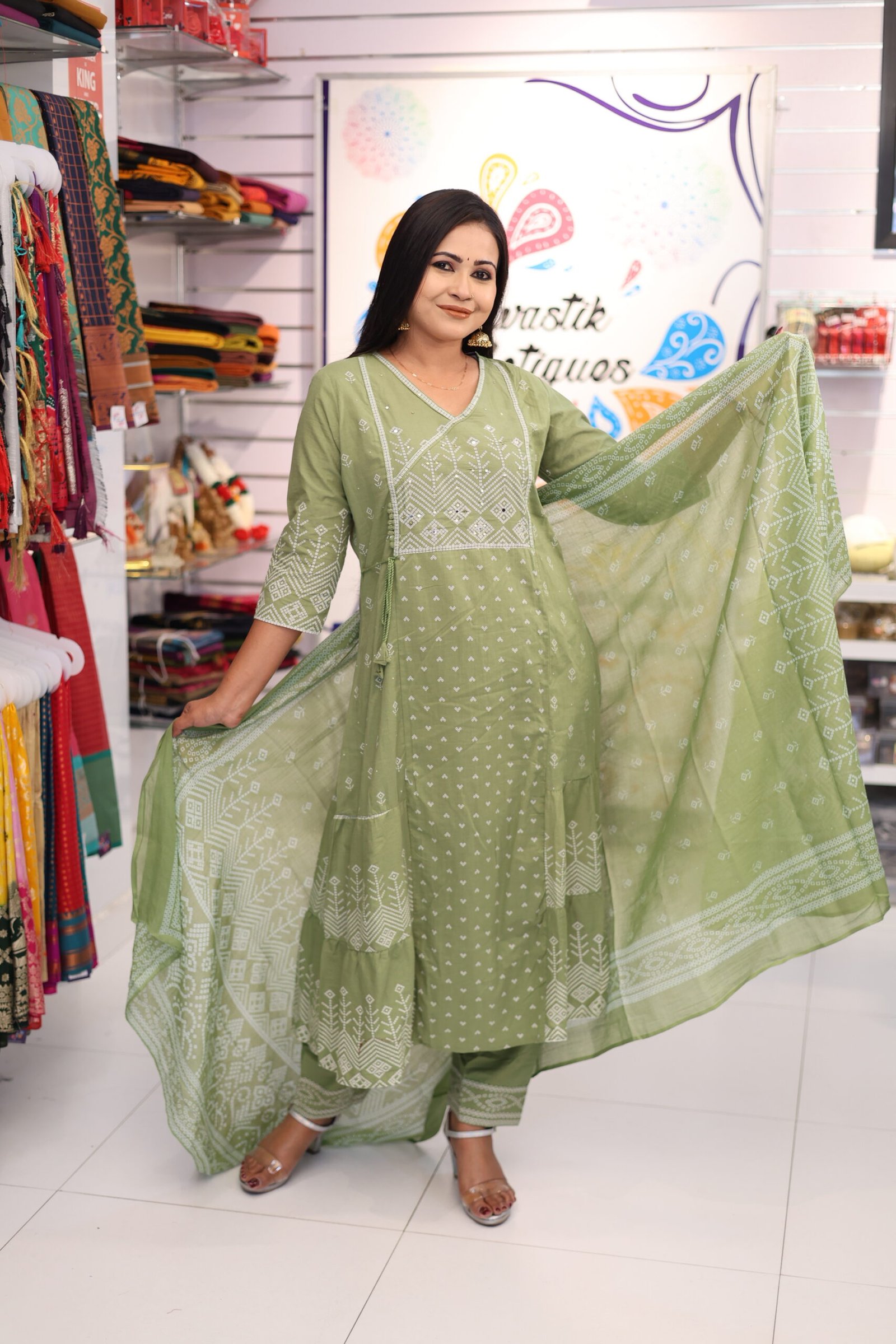 Floral Designer Light Olive Green Ready Made Shalwar Suit Floral Designer Light Olive Green Ready Made Shalwar Suit - Image 6
