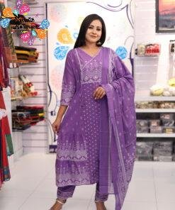 Welcome Swastik Boutiques, Sri Lanka Alternative view of Floral Designer Light Purple And White Ready Made Shalwar Suit