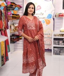 Alternative view of Floral Designer Rust Brown  And White  Ready Made Shalwar Suit