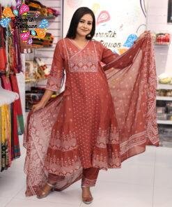 Floral Designer Rust Brown And White Ready Made Shalwar Suit