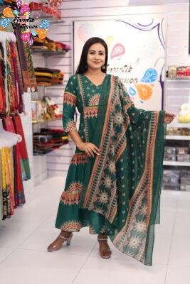 Floral Designer Dark Green Ready Made Shalwar Suit
