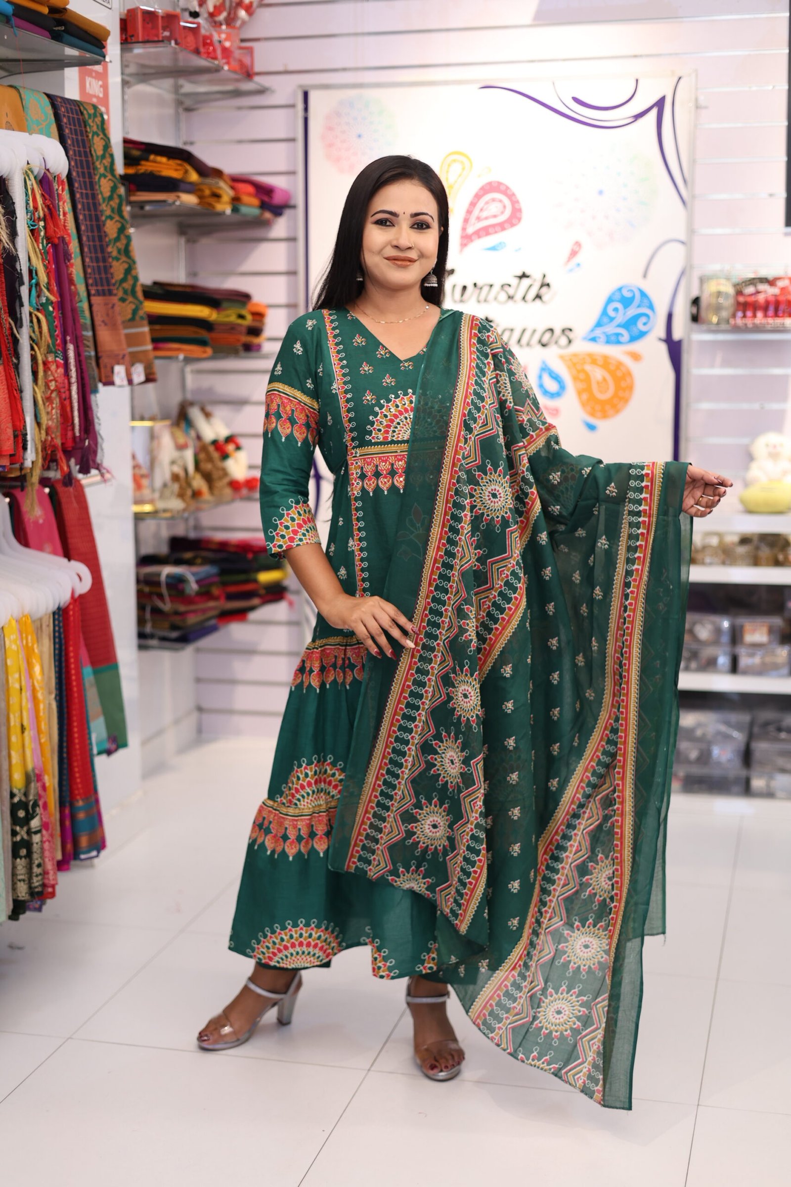 Floral Designer Dark Green Ready Made Shalwar Suit Floral Designer Dark Green Ready Made Shalwar Suit