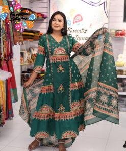 Floral Designer Dark Green Ready Made Shalwar Suit Floral Designer Dark Green Ready Made Shalwar Suit