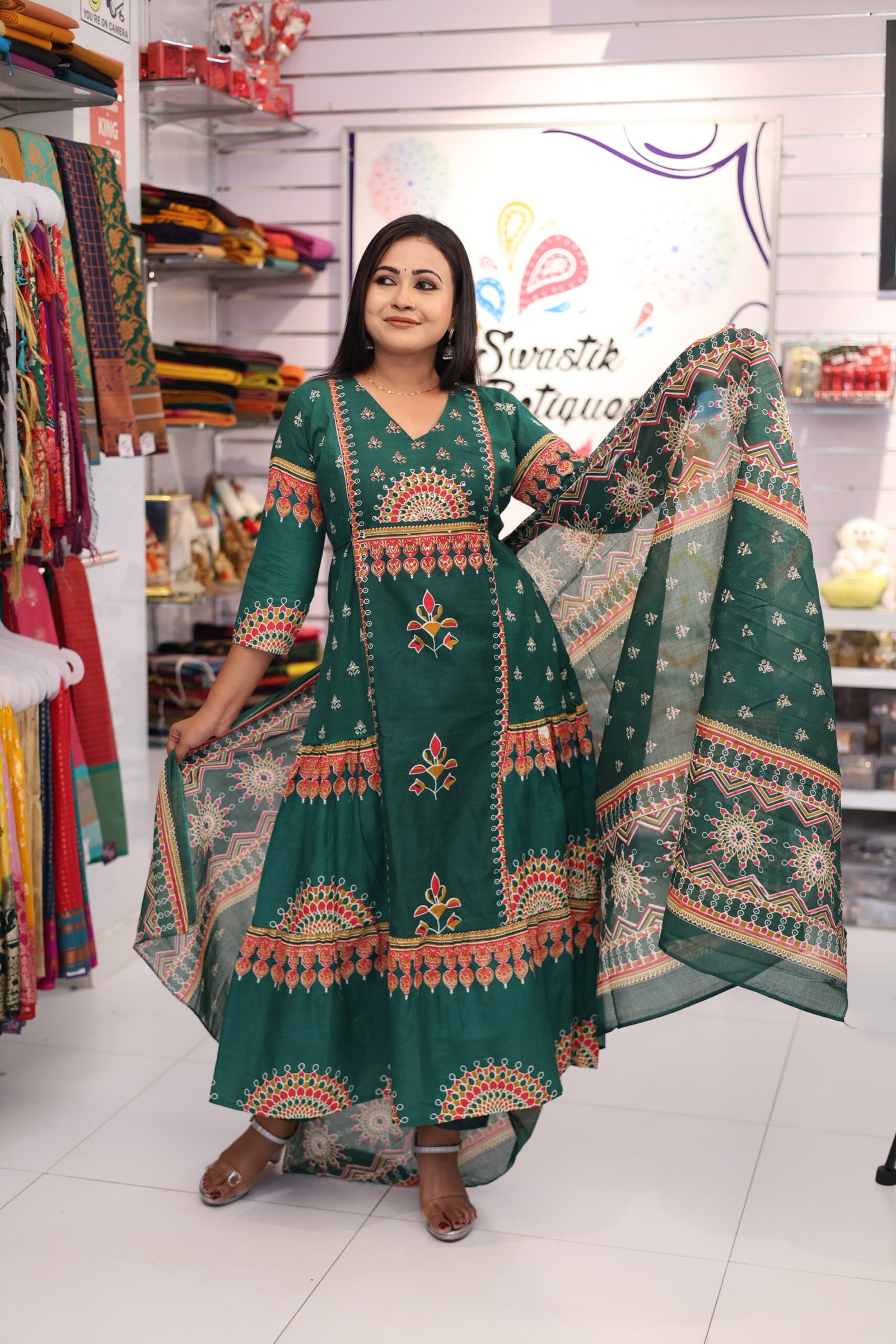 Floral Designer Dark Green Ready Made Shalwar Suit Floral Designer Dark Green Ready Made Shalwar Suit - Image 3