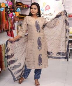 Welcome Swastik Boutiques, Sri Lanka Alternative view of Floral Designer Beige And Blue Ready Made Shalwar Suit