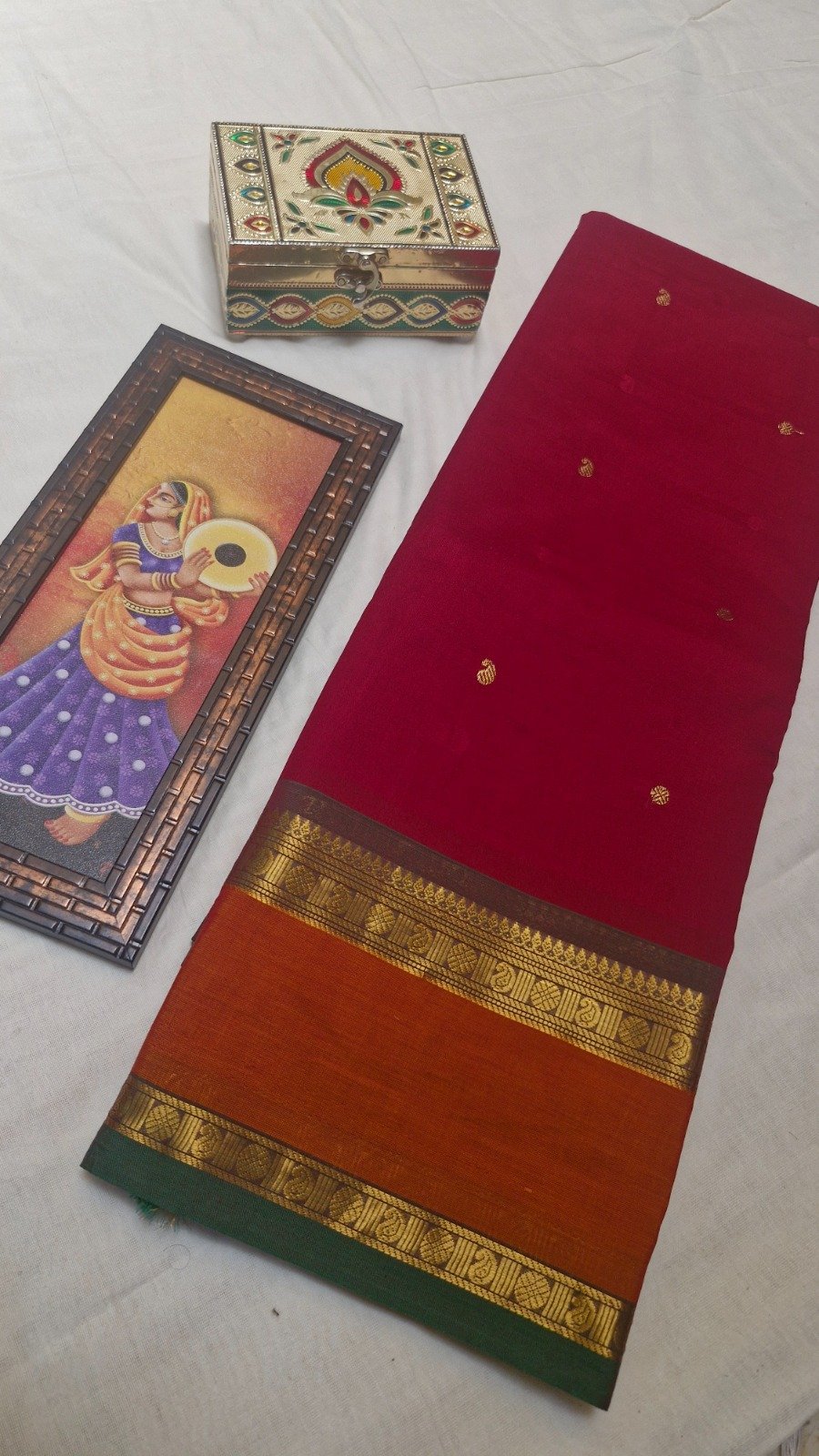 Premium Deep Rani Pink With Bottle Green with Antique Gold Zari Border 120 Count Kanchi Cotton Saree with Rich Pallu Premium Deep Rani Pink With Bottle Green with Antique Gold Zari Border 120 Count Kanchi Cotton Saree with Rich Pallu - Image 2
