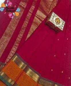 Premium Deep Rani Pink With Bottle Green with Antique Gold Zari Border 120 Count Kanchi Cotton Saree with Rich Pallu Premium Deep Rani Pink With Bottle Green with Antique Gold Zari Border 120 Count Kanchi Cotton Saree with Rich Pallu