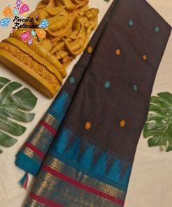 Premium Dark Chocolate Brown With Peacock Blue Antique Gold Zari Border 120 Count Kanchi Cotton Saree with Rich Pallu Premium Dark Chocolate Brown With Peacock Blue Antique Gold Zari Border 120 Count Kanchi Cotton Saree with Rich Pallu