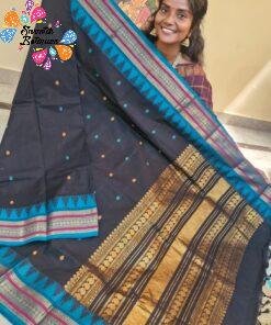 Premium Dark Chocolate Brown With Peacock Blue Antique Gold Zari Border 120 Count Kanchi Cotton Saree with Rich Pallu Premium Dark Chocolate Brown With Peacock Blue Antique Gold Zari Border 120 Count Kanchi Cotton Saree with Rich Pallu