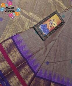 Premium Mocha Beige With Deep Purple Antique Gold Zari Border 120 Count Kanchi Cotton Saree with Rich Pallu Premium Mocha Beige With Deep Purple Antique Gold Zari Border 120 Count Kanchi Cotton Saree with Rich Pallu