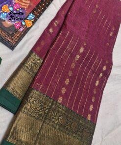 Alternative view of Premium Wine Maroon With Emerald Green Antique Gold Zari Border 120 Count Kanchi Cotton Saree with Rich Pallu