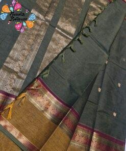 Premium Olive Green With Mustard And Gold Zari Border 120 Count Kanchi Cotton Saree with Rich Pallu