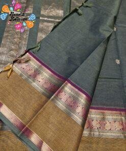 Premium Olive Green With Mustard And Gold Zari Border 120 Count Kanchi Cotton Saree with Rich Pallu