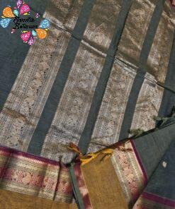 Premium Olive Green With Mustard And Gold Zari Border 120 Count Kanchi Cotton Saree with Rich Pallu
