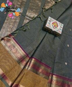 Premium Olive Green With Mustard And Gold Zari Border 120 Count Kanchi Cotton Saree with Rich Pallu