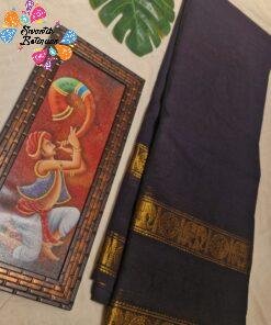 Premium Midnight Black With Antique Gold Zari Border Chettinad Cotton Saree Premium Midnight Black With Antique Gold Zari Border Chettinad Cotton Saree