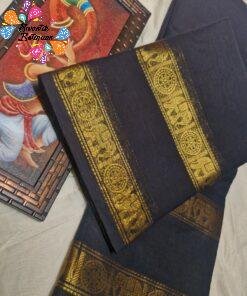 Premium Midnight Black With Antique Gold Zari Border Chettinad Cotton Saree Premium Midnight Black With Antique Gold Zari Border Chettinad Cotton Saree