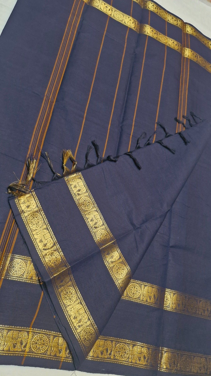 Premium Midnight Black With Antique Gold Zari Border Chettinad Cotton Saree Premium Midnight Black With Antique Gold Zari Border Chettinad Cotton Saree - Image 6