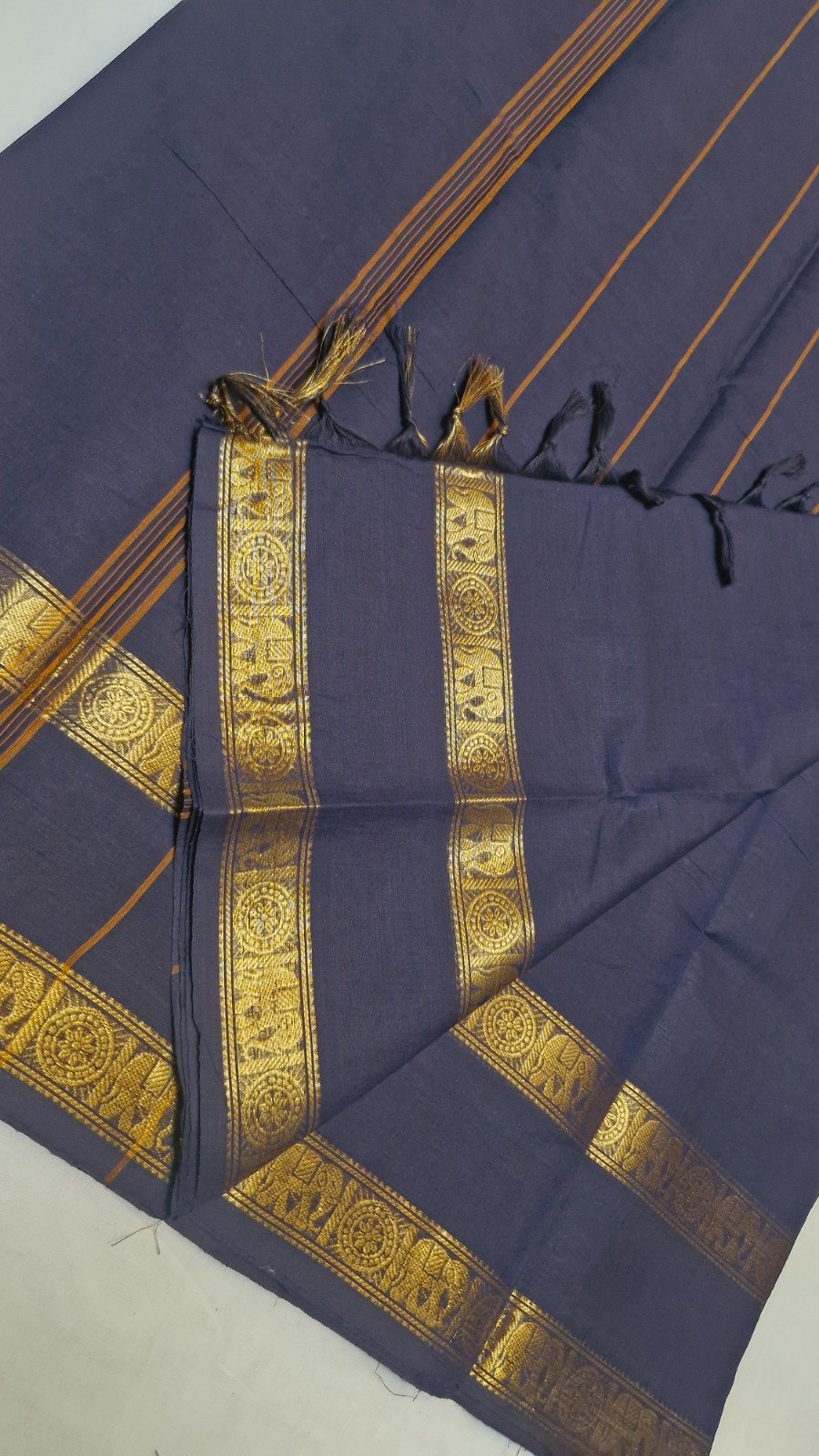 Premium Midnight Black With Antique Gold Zari Border Chettinad Cotton Saree Premium Midnight Black With Antique Gold Zari Border Chettinad Cotton Saree - Image 7